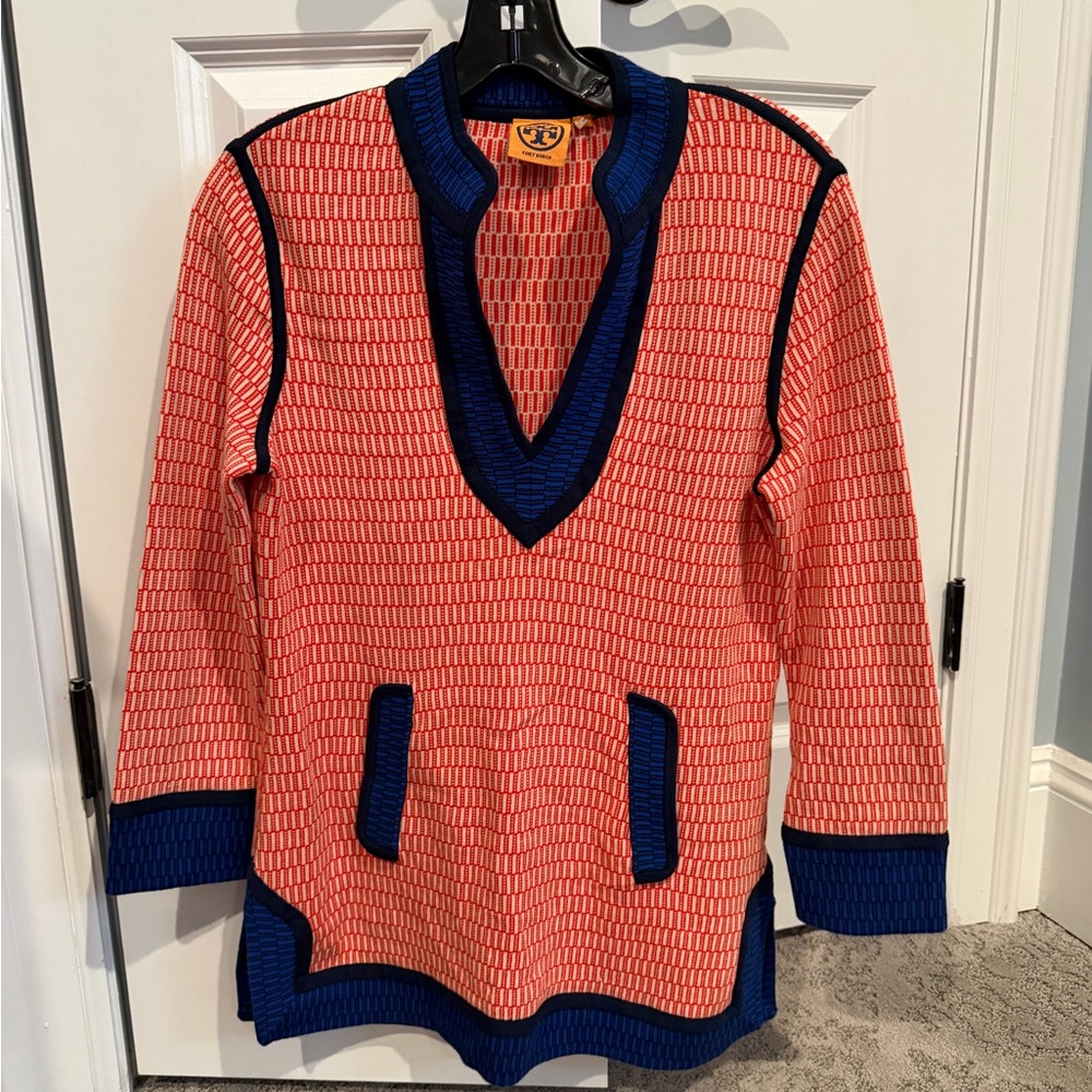 Tory Burch Orange and Blue Knit Top